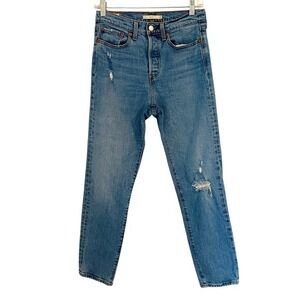 Levi's Wedgie Fit Straight Leg Jeans Women's Size 27 Blue Distressed Button Fly